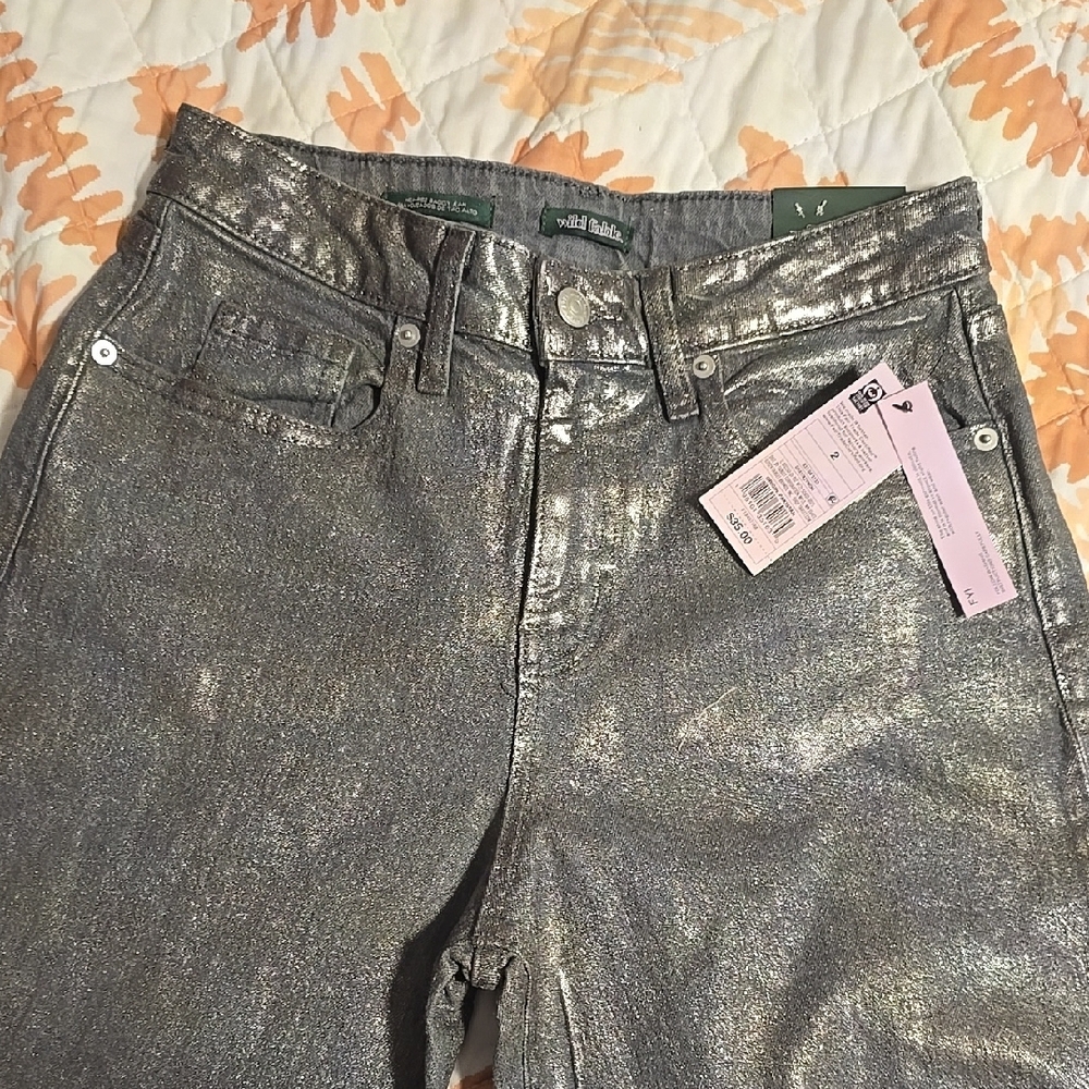 Wild Fable Silver High Rise Jeans with Metallic Finish